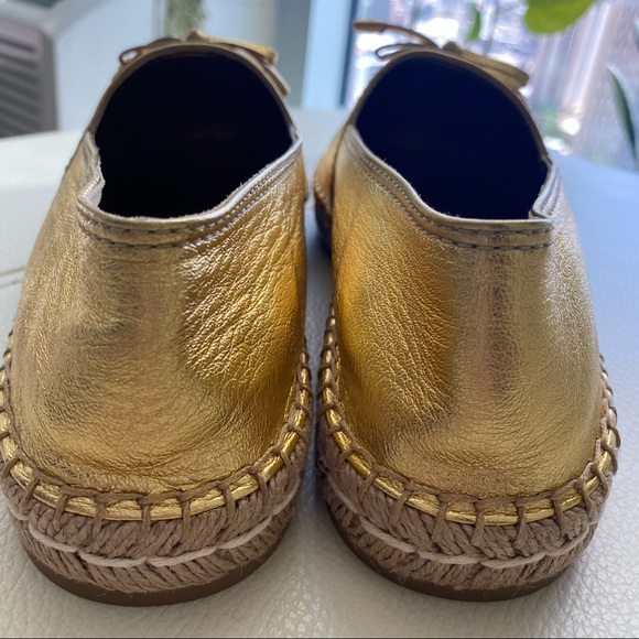 NWOT Prada Gold Metallic Leather Cap-Toe Flat Espadrille - Picture 10 of 15